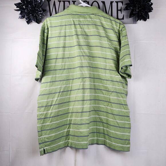 Chaps Golf Lime Green Striped Short Sleeve Collared Polo Shirt Men's Size L - Picture 2 of 8